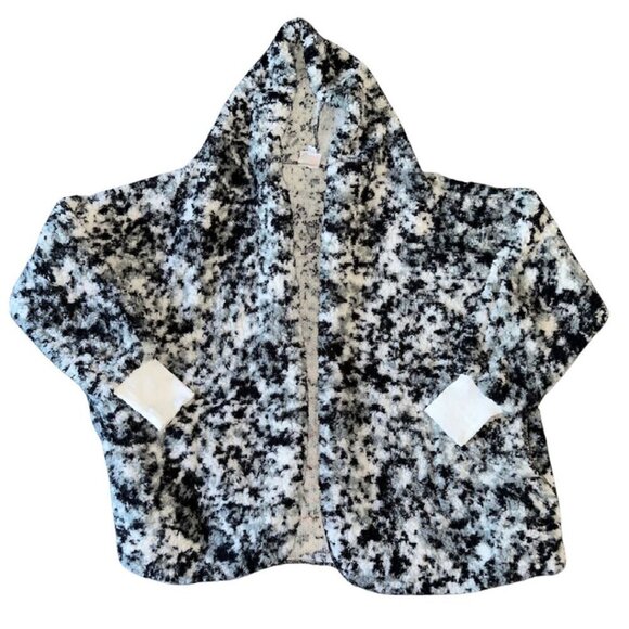 Hooded Black White Sherpa Jacket Open Front Lularoe Medium - Picture 1 of 10